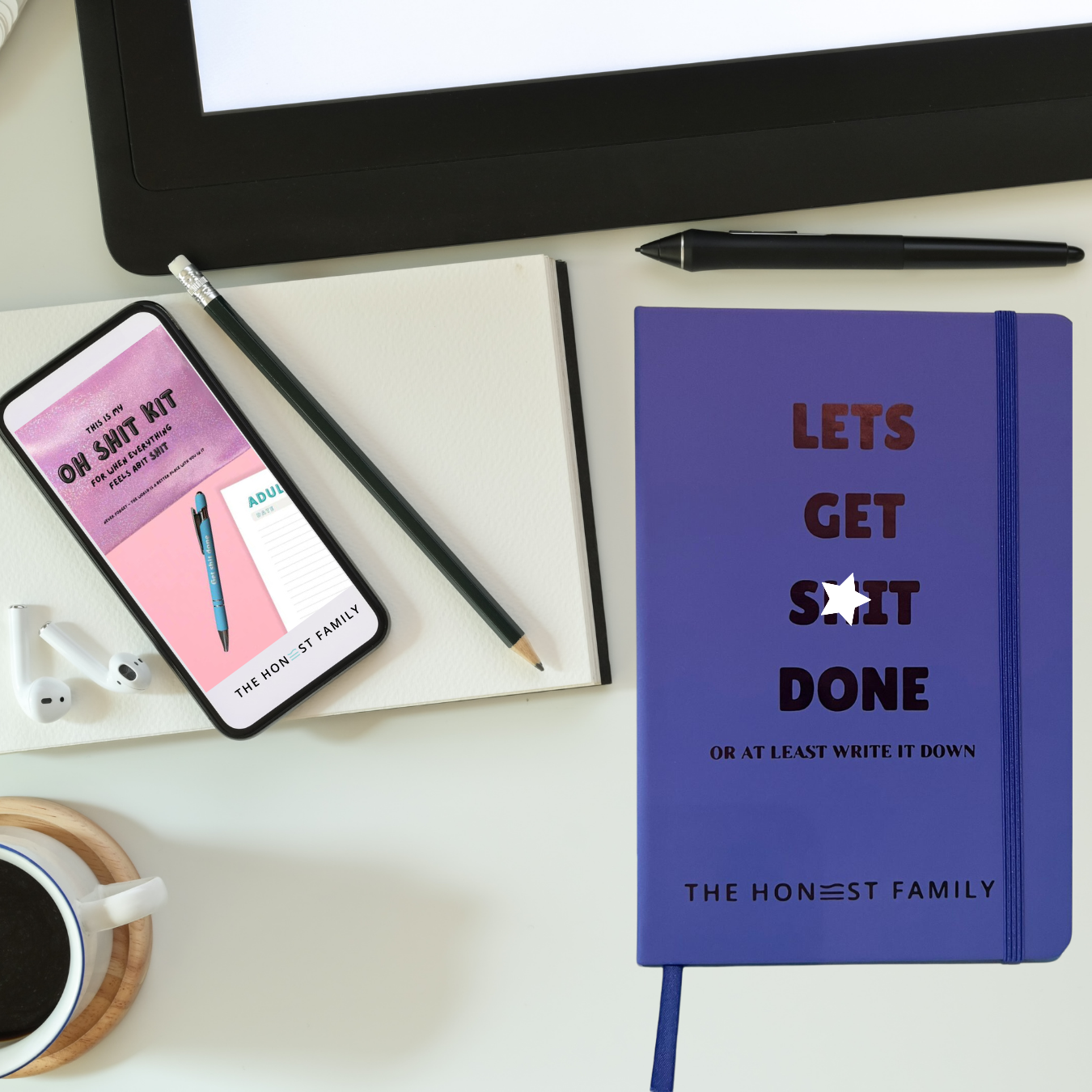 Let's Get Sh*t Done - sweary - Lined Notebook - Blue - Journal - A5- The Honest Family