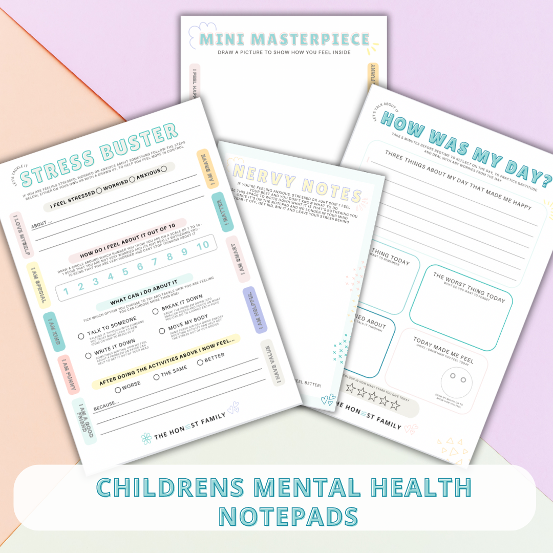 Children's Inclusive Mental Health Notepad Bundle – 4 Notepads for Anxiety & Emotional Well-being | Kids Mindfulness & Self-Care | 5-Star Rated | The Honest Family