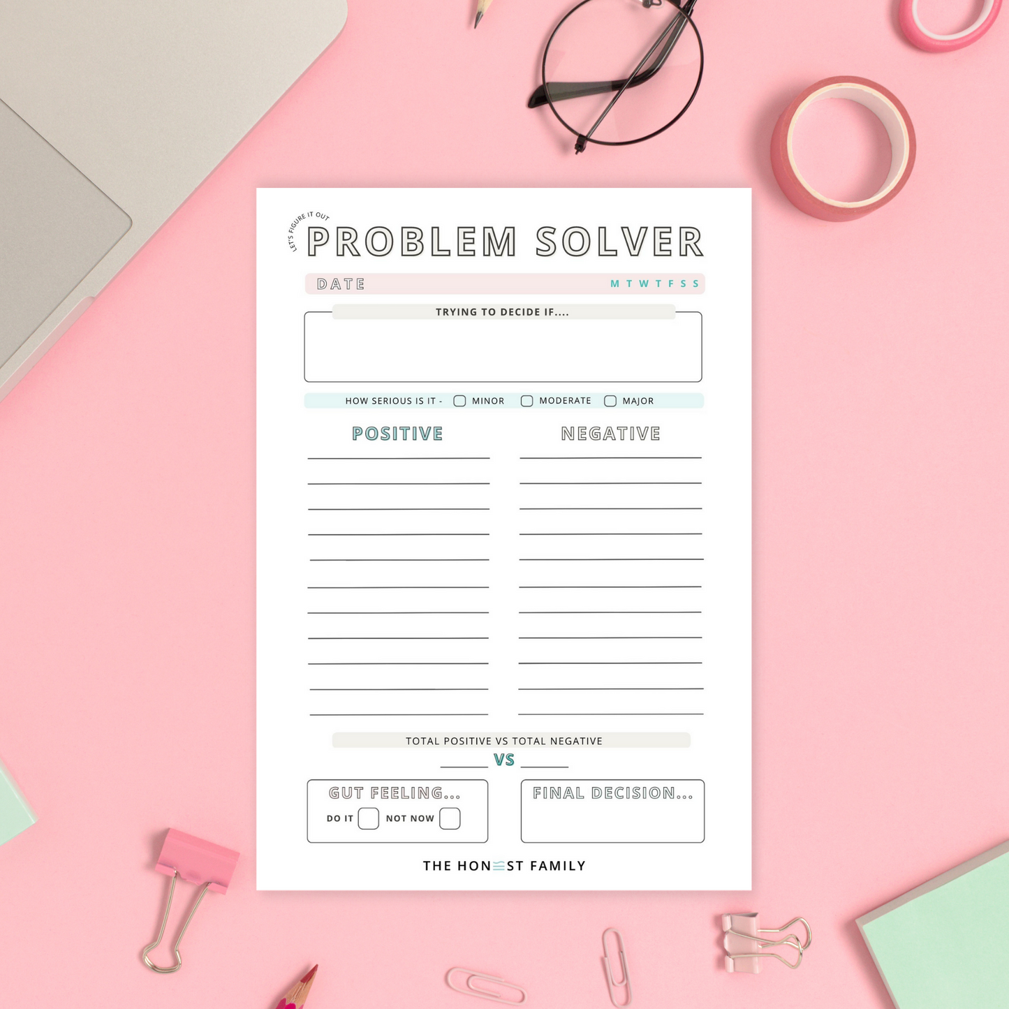 Problem Solver Notepad - A5 - 50 pages - Decision Maker - Mental Health - Anxiety - ADHD - The Honest Family