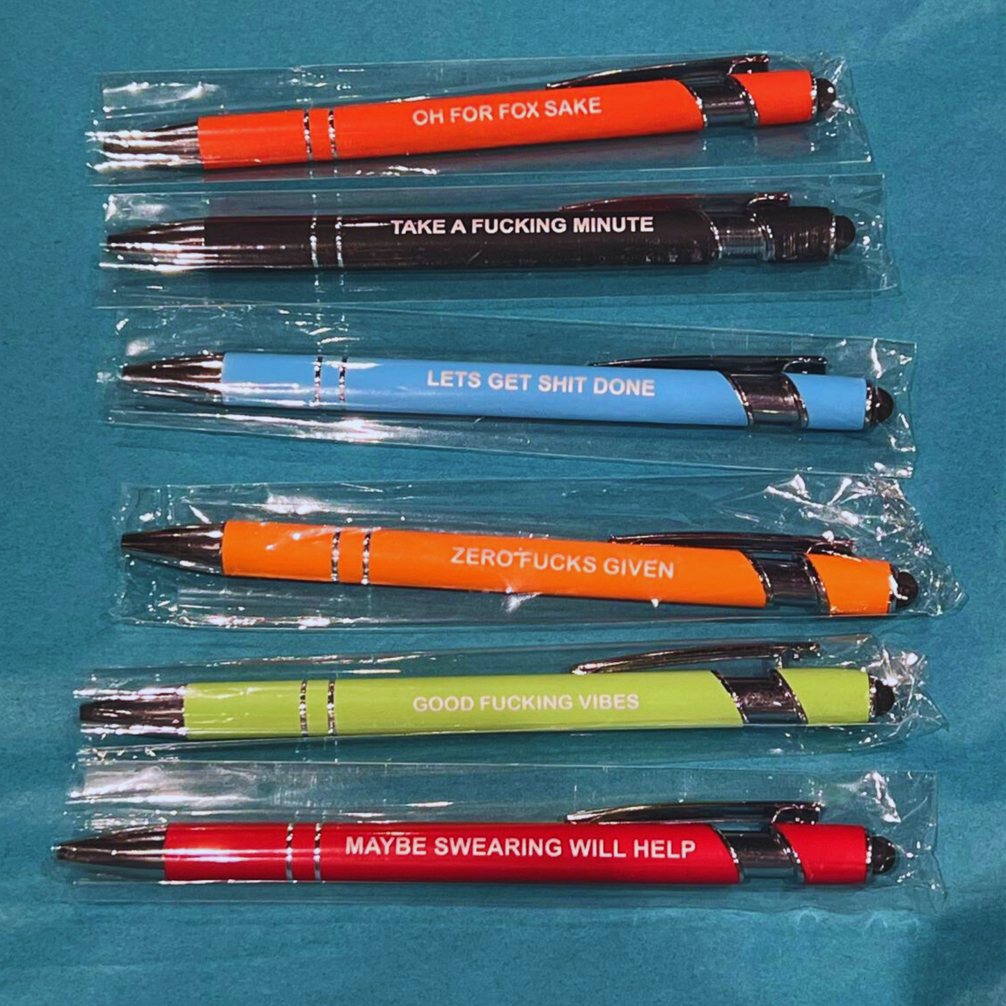 FULL MONTY PEN BUNDLE - Motivational Luxury Pen with Stylus - ALL 14 NEW PENS - Sweary - Non Sweary - Plastic- Metal - Quality - Black Ink - Luxury Stationery - The Honest Family