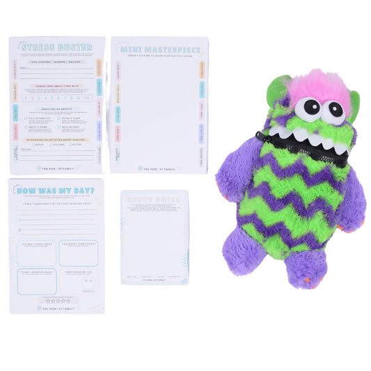 Worry Buster Children's / Kids / Inclusive Mental Health Bundle - Large Worry Monster - 4 Notepads -Anxiety Stress relief tool - The Honest Family