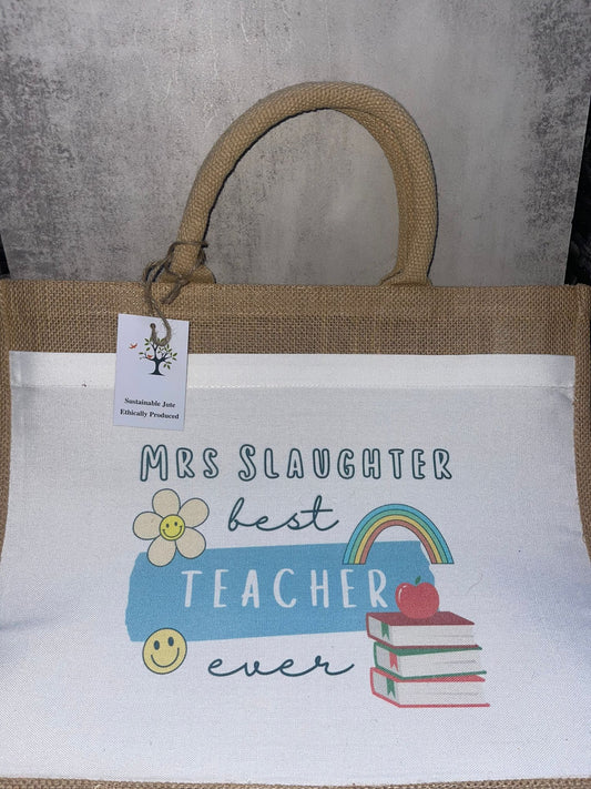 Best Teacher Ever Jute Tote