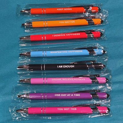 FULL MONTY PEN BUNDLE - Motivational Luxury Pen with Stylus - ALL 14 NEW PENS -  Sweary - Non Sweary - Plastic-  Metal - Quality - Black Ink - Luxury Stationery - The Honest Family