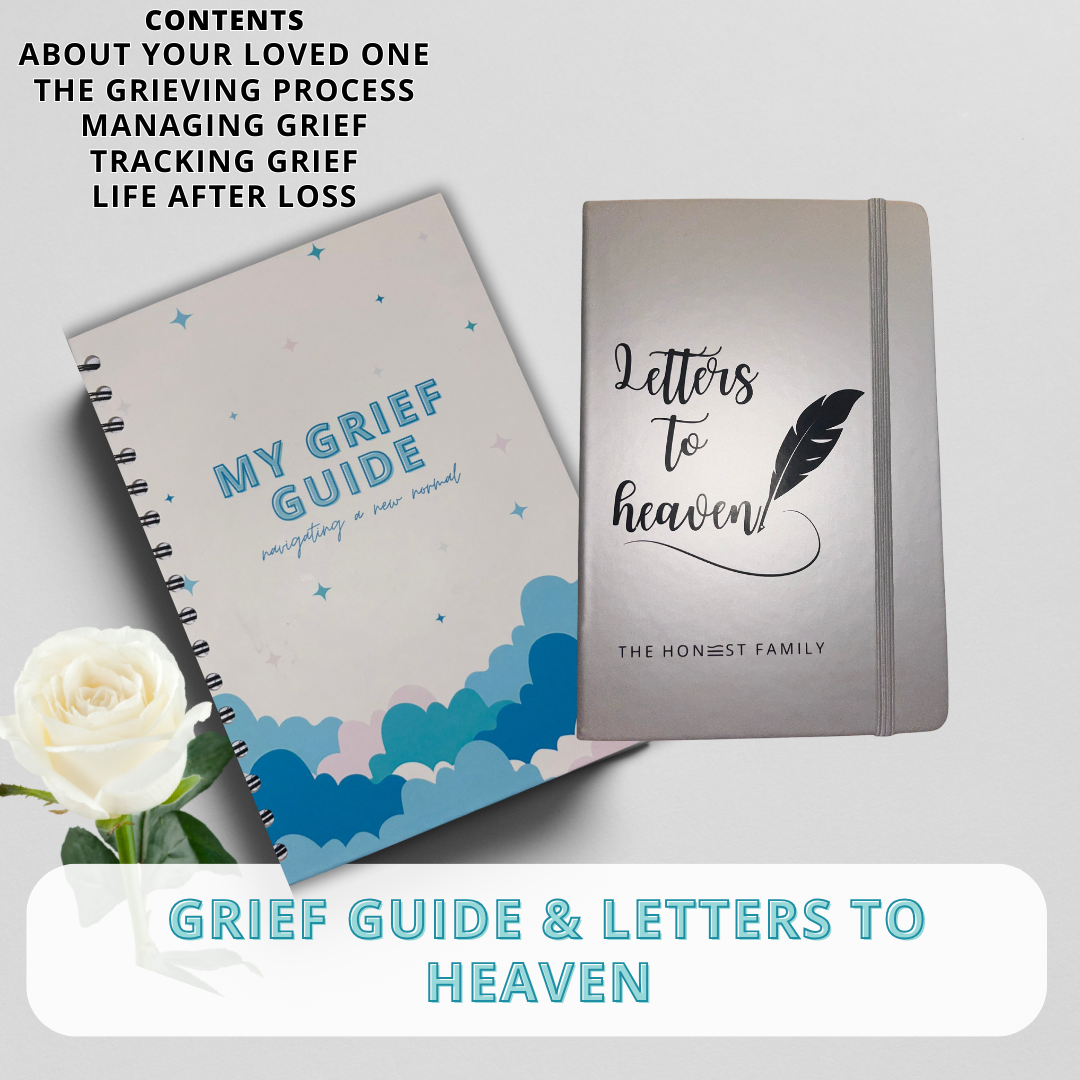 Grief Guide Journal Bundle 1 - Grief Guide & Special Edition Silver Letters to Heaven - a5 lined notebook - A Compassionate Companion for Navigating the New Normal After Loss by The Honest Family