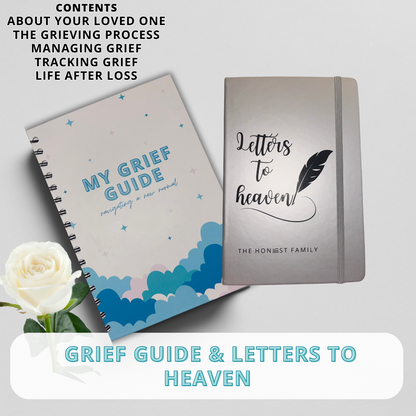 Grief Guide Journal Bundle 1 - Grief Guide & Special Edition Silver Letters to Heaven - a5 lined notebook - A Compassionate Companion for Navigating the New Normal After Loss by The Honest Family