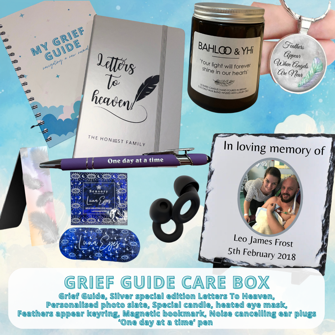 Grief Guide Gift Box- Grief Guide, Silver Letters to Heaven, Personalised Slate & Gifts