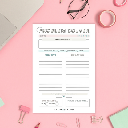 Problem Solver Notepad - A5 -  50 pages - Decision Maker - Mental Health - Anxiety - ADHD - The Honest Family