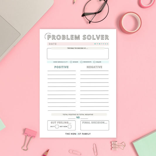 Problem Solver Notepad - A5 -  50 pages - Decision Maker - Mental Health - Anxiety - ADHD - The Honest Family