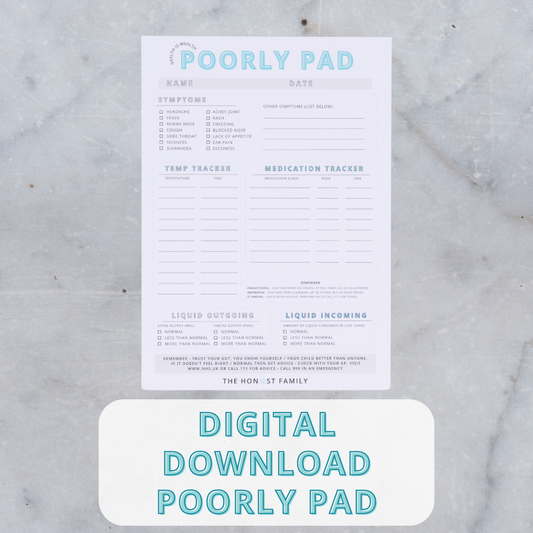 The Poorly Pad- DIGITAL DOWNLOAD - PDF - The Honest Family