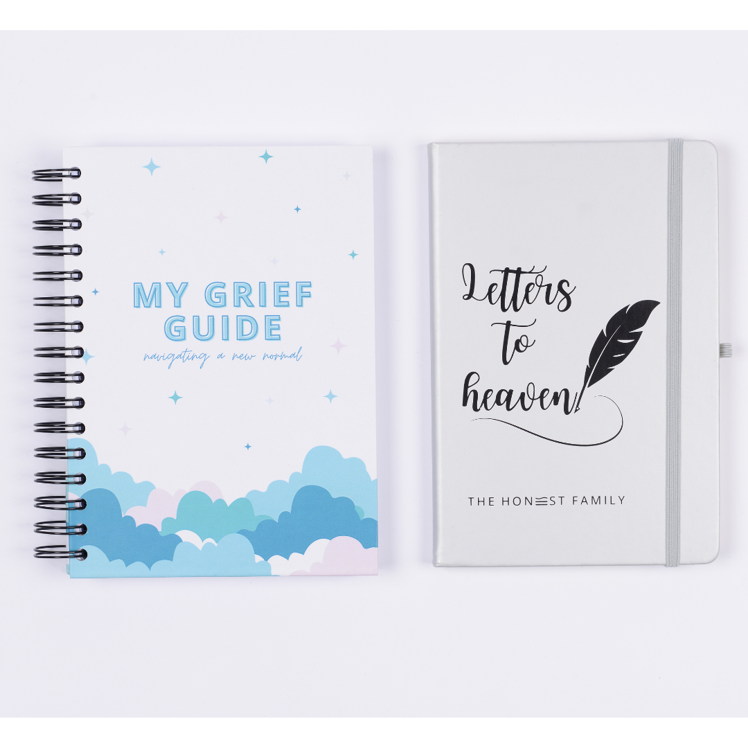 Grief Guide Journal Bundle 1 - Grief Guide & Special Edition Silver Letters to Heaven - a5 lined notebook - A Compassionate Companion for Navigating the New Normal After Loss by The Honest Family