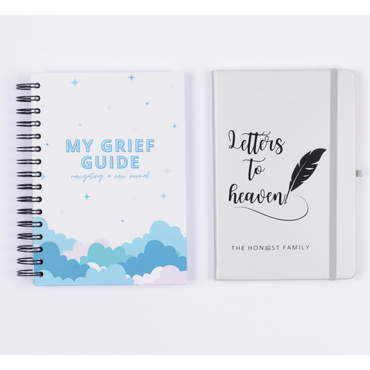 Grief Guide Journal Bundle 1 - Grief Guide & Special Edition Silver Letters to Heaven - a5 lined notebook - A Compassionate Companion for Navigating the New Normal After Loss by The Honest Family