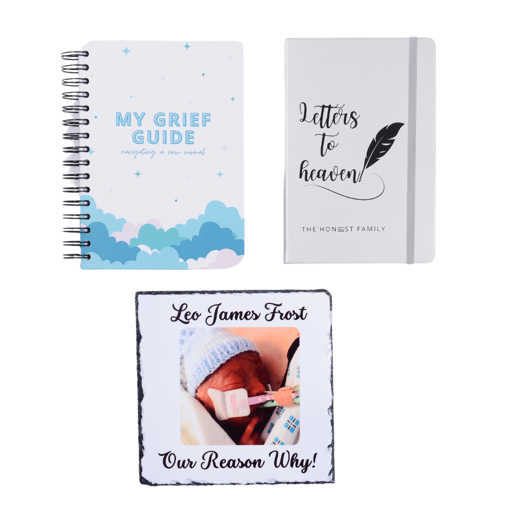 Grief Guide Gift Box- Grief Guide, Silver Letters to Heaven, Personalised Slate & Gifts