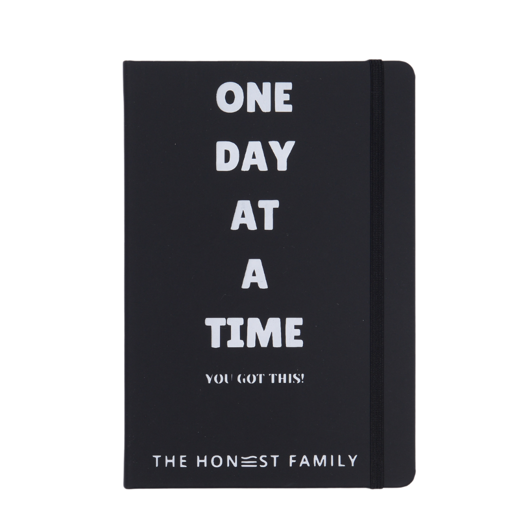 One Day At A Time A5 Lined Notebook - Black - 96 pages - Positivity Notebook - The Honest Family