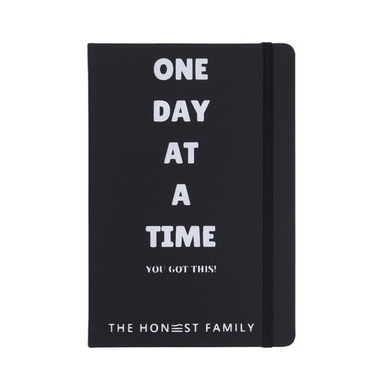 One Day At A Time A5 Lined Notebook - Black - 96 pages - Positivity Notebook - The Honest Family