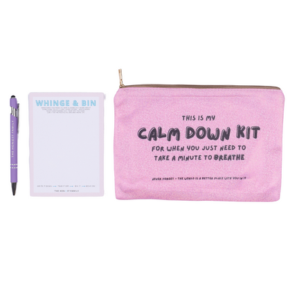 Calm Down Kit -  Mental Health Set - Cosmetic bag - Pen / stylus - Whinge and Bin Notepad - The Honest Family