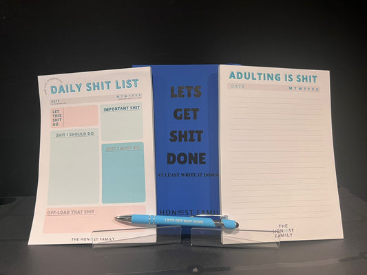 The Sh*t's Sweary Bundle - 2 Sweary A5 Notepads, Notebook - 1 Motivational Luxury Pen with Stylus - Gift - Secret Santa - Christmas Gifts - The Honest Family