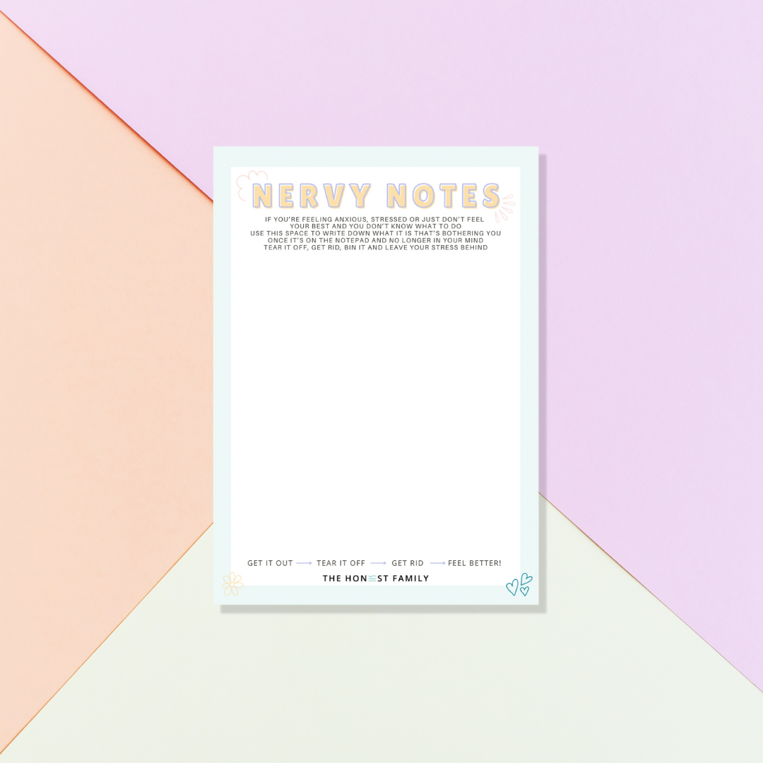 Nervy Notes Notepad - Children's Mental Health - Kids - A6 50 Pages - The Honest Family