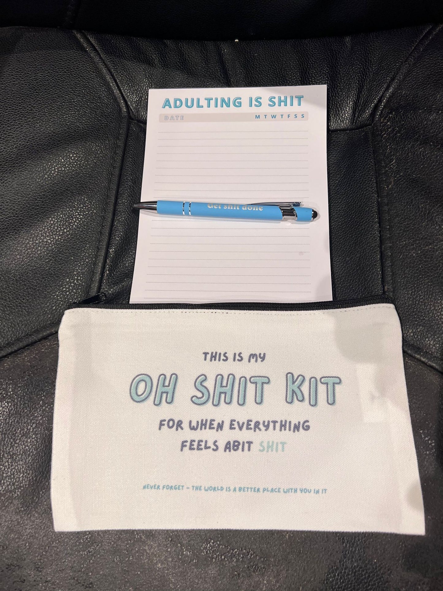 Calm Down Kit - SWEARY - "Oh S**T Kit" -  Sweary Cosmetic Bag With Zip - Sweary Pen - Adulting is S**t - A5 Lined Notepad - 50 pages - Gift - The Honest Family